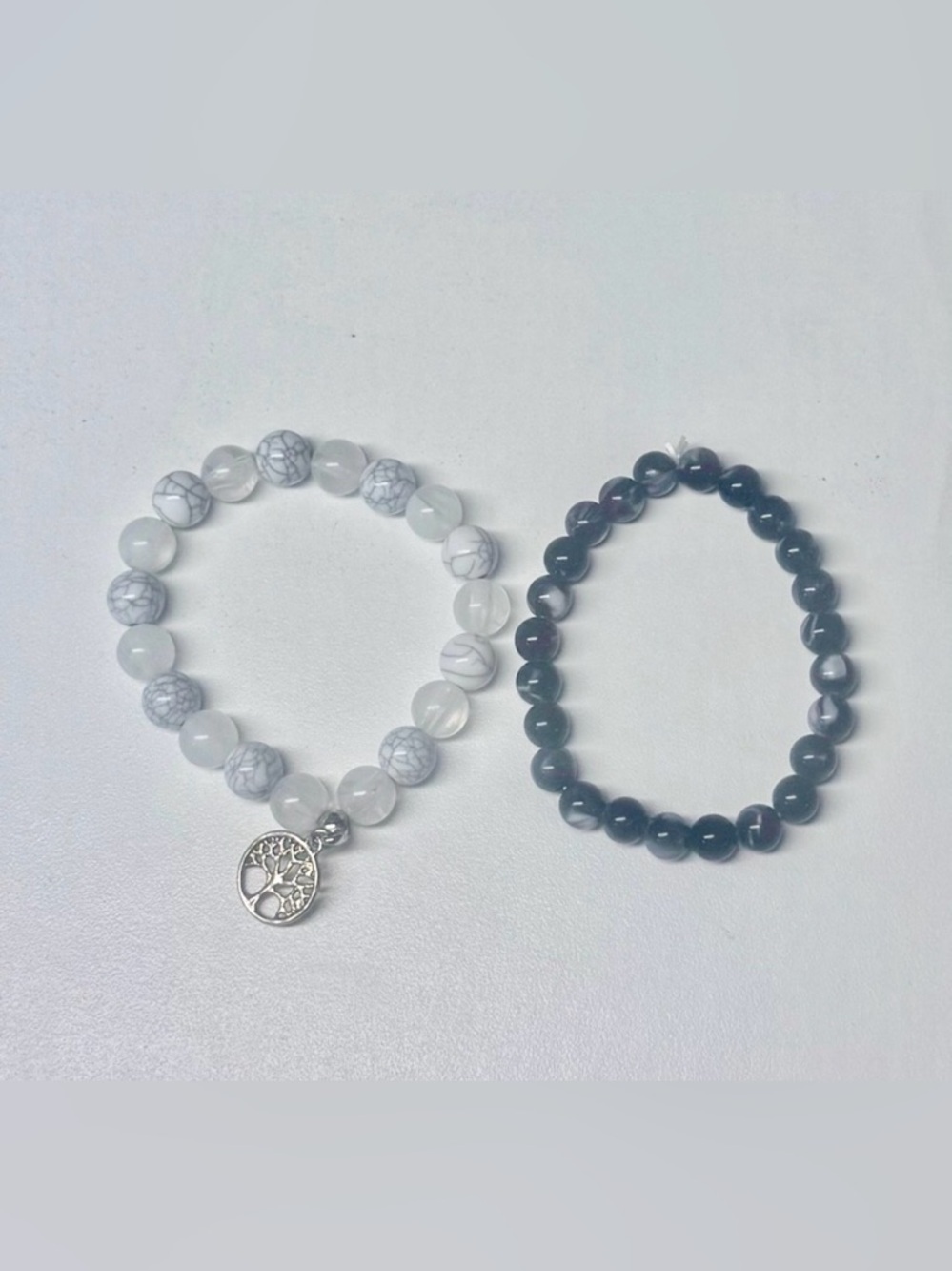 Black and White Beaded Bracelets Set  New